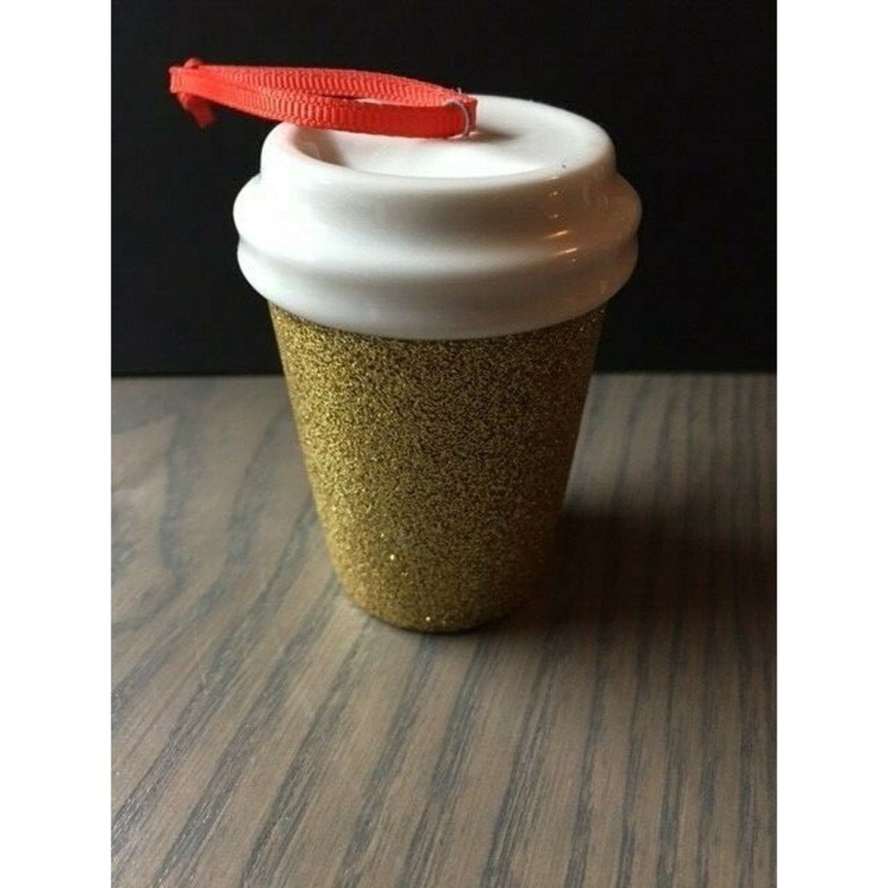 2018 Starbucks Christmas Gold Glitter Ceramic ORNAMENT Cup Limited Edition!